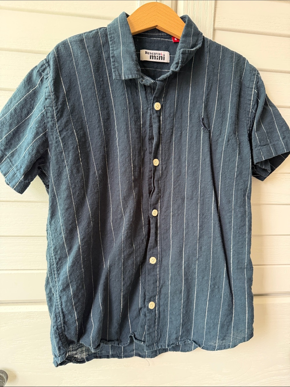Kids 100% Cotton Navy Blue Stripe Short-Sleeve Button Shirt